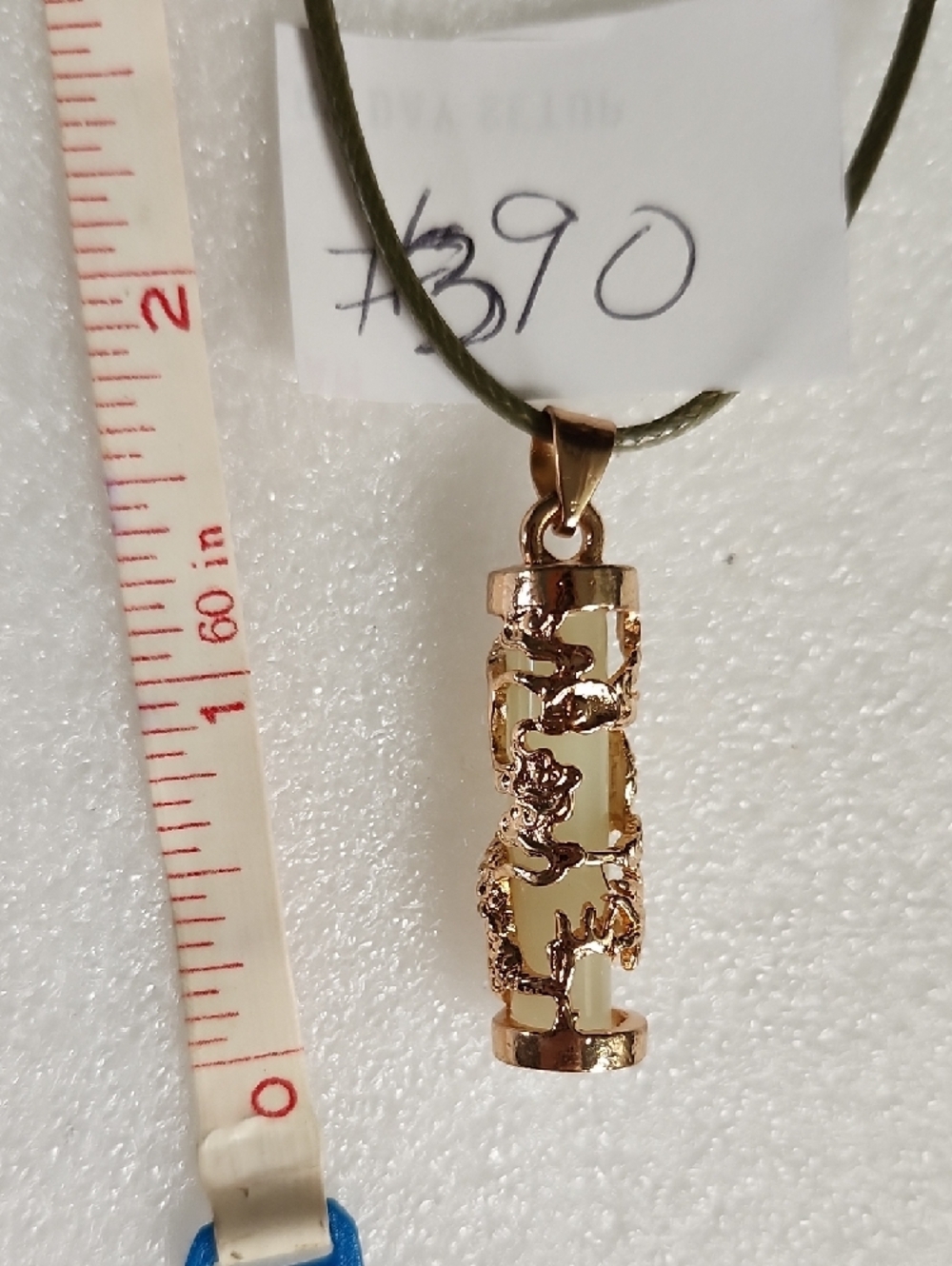 Rose Gold Dragon Filigree Cylinder Pendant Necklace in Cream - Picture 3 of 9